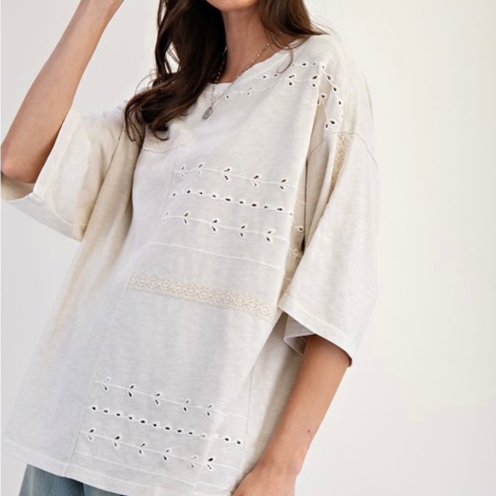 Women's Cream Eyelet Top
